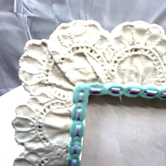 Rabbit Bunny Baby  Picture Frame Lace look 7 x 6" inside 4.5 x 3" stand - Picture 5 of 6